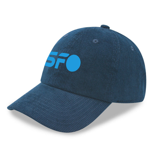 Blue cap with a logo on a white background
